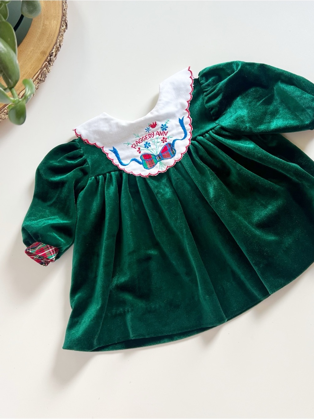 Vintage Raggedy Anne Green Velvet Velour Frilly Dress | See Measurements